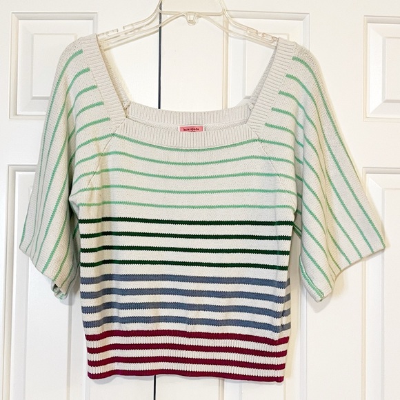 Kate Spade New York Striped Square Neck Crop Sweater Raglan Sleeve. Size XL - Picture 4 of 16